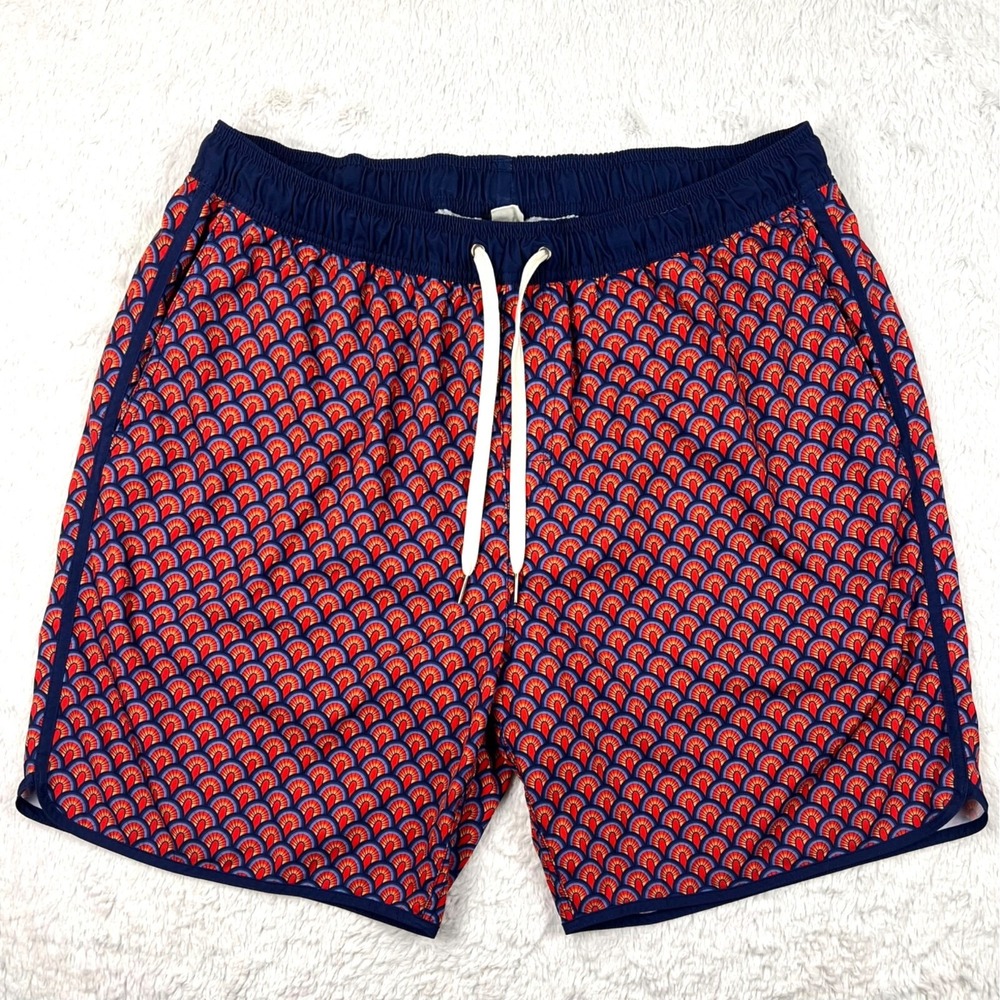 Fair Harbor Swim Shorts Men's XXXL Trunks 8"‎ Red Blue Scales Pockets Beach Pool